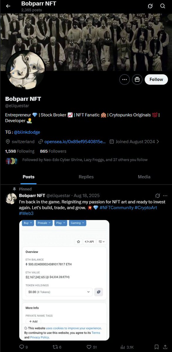 Exposefrauddd's tweet photo. 🚨 SCAMMER ALERT🚨 –  PRETENDING TO BUY YOUR NFT AND ASK FOR GAS FEE

Pretending to buy NFT and ask for gas fee
Be aware of this guy on X
Username: eliquestar https://t.co/KGszVrlLPG