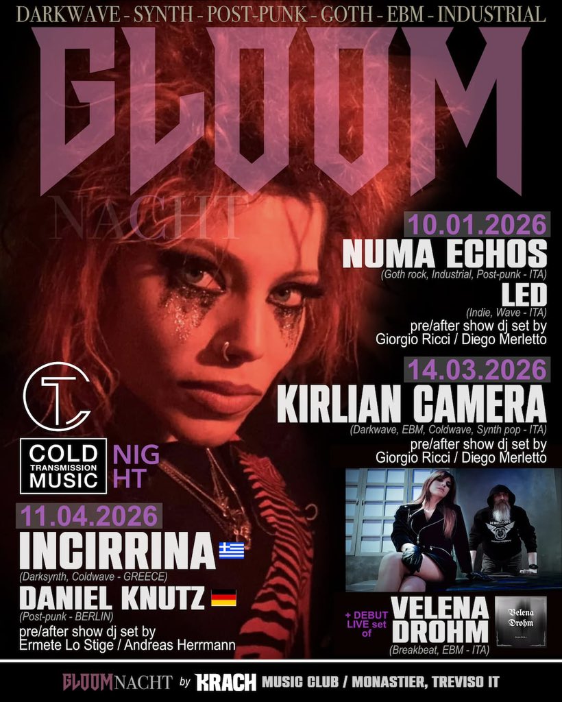 Descending Tour - Numa Echos live + opening act L.e.d | Giorgio Ricci + Diego Merletto djset | Crazy Cat dark burlesque show @ Krach Club - Monastier (TV) - 10.01.26