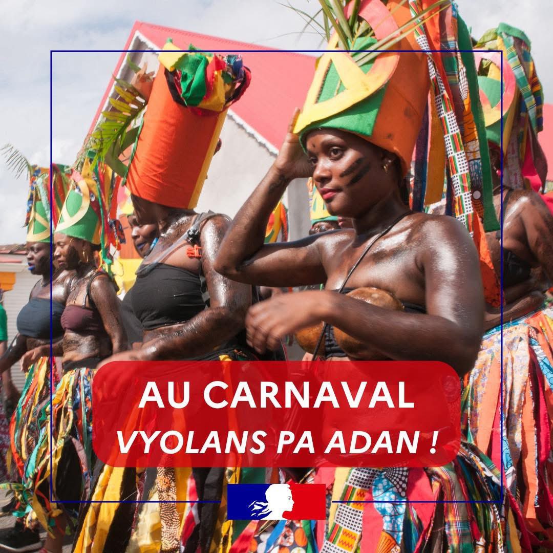 Prefet971's tweet image. #Carnaval2026 🎭 Le carnaval 2026 sera lancé aujourd’hui !

« Sans violence, le carnaval est plus beau »