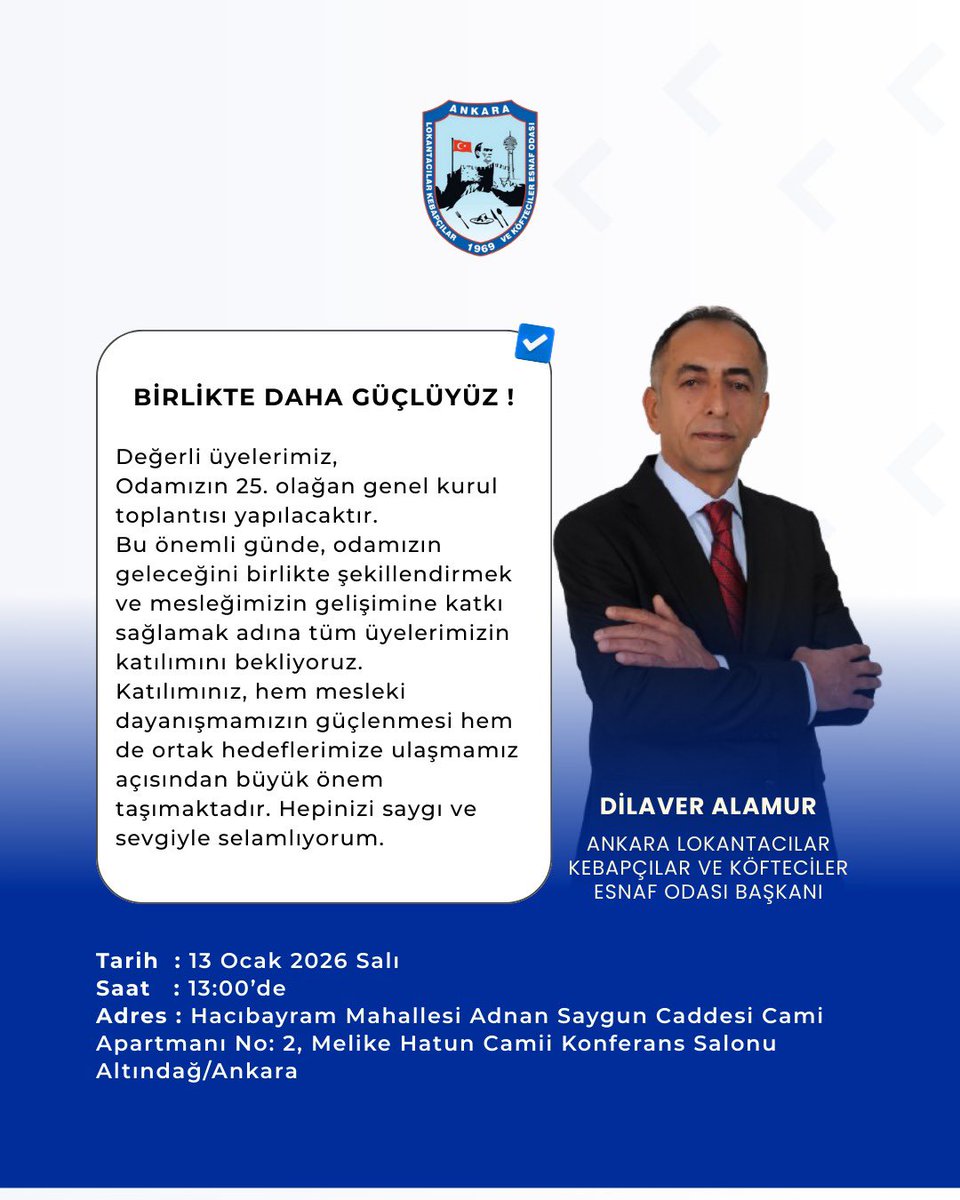 aisiksever's tweet image. Sektöre yük olanlar değil,
sektöre değer katanlar yol gösterir.

13 Ocak’ta Dilaver Başkan’la devam.

@Savas_delibass @ibrahim_ayhan06  @mzbadur @HakanSancur 

#kebapçılarodasi