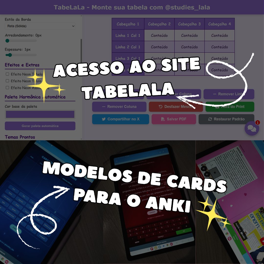 studies_lala's tweet image. ✨Sorteio para vestibulandos✨

📆Data: 26.01.2026

➤ 1 ganhador: Extensivo Humanas 2026 Prof. Ferrari + Minicurso redação Enem Profa. Aline + TabeLaLa + Modelos Anki 
➤ 1 ganhador: Extensivo Seu Ritmo (OFF) Prof. Ferrari + TabeLaLa + Modelos Anki
➤ 20 ganhadores: TabeLaLa +…