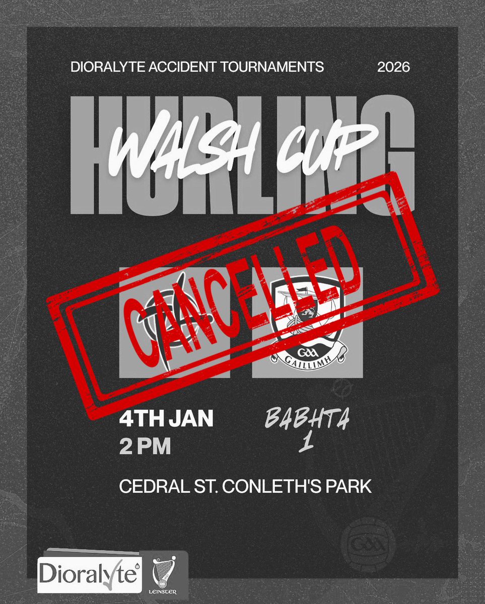 ❌ FIXTURE UPDATE: 

After a late pitch inspection. Today’s Dioralyte Walsh Cup match vs Kildare has been cancelled.