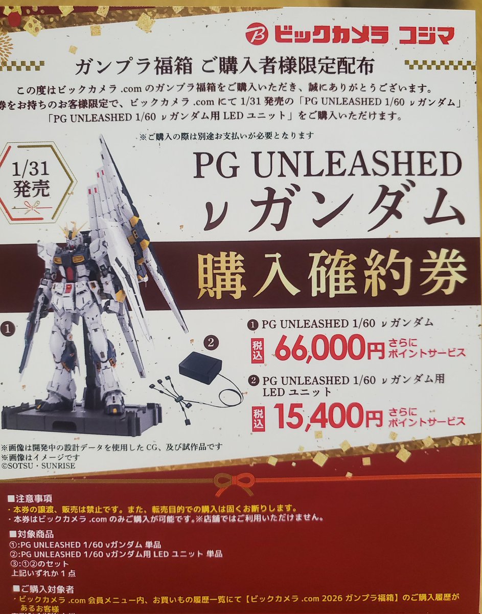 帰省していたので今日受け取ったビックカメラのガンプラ福箱。 RG ν 