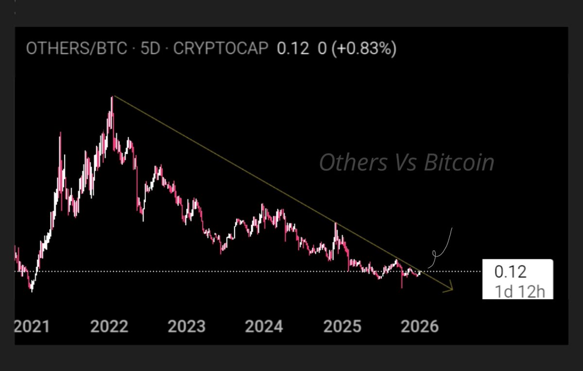 OTHERS/BTC This shows how altcoins have been performing relative to  Bitcoin. After years of underperformance, the ratio is now at a point where  trend reversals often begin. A breakout and sustained shift