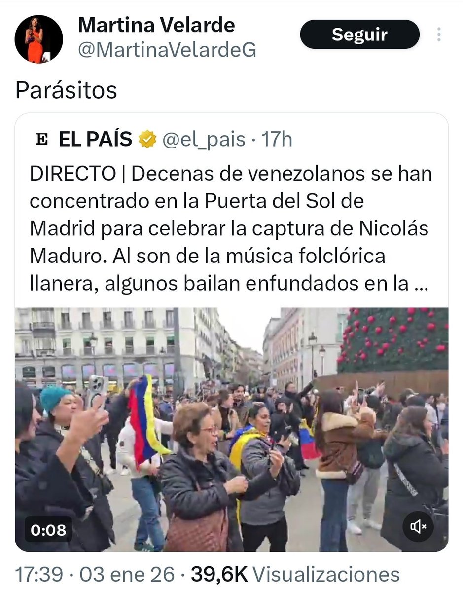 La podemita Martina Velarde ha borrado este post donde llama parásitos a los venezolanos.

Ya sabéis que hacer.