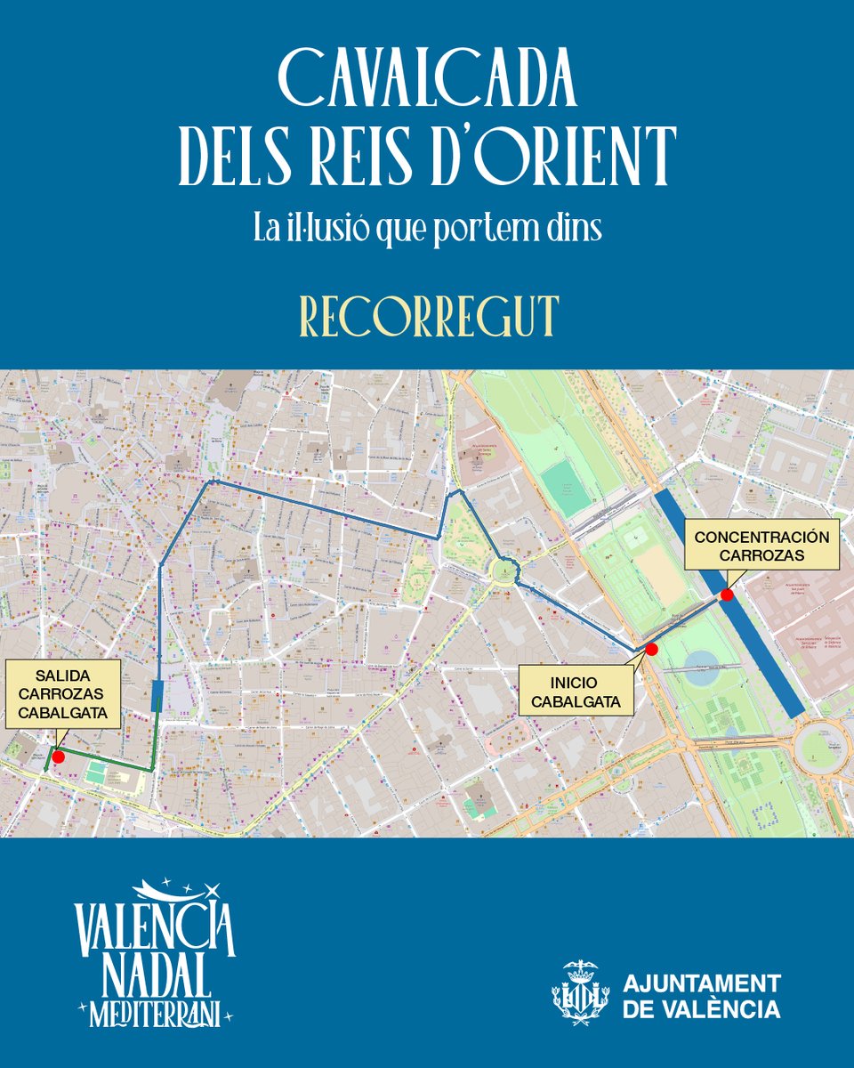 AjuntamentVLC's tweet image. 👑🌊 Demà arriben els Reis d'Orient a #València per mar!
🗺️Consulta els plànols de la #CavalcadaVLC i els accessos de l'arribada al Port.
♿Zones accessibles, voluntariat d’assistència i QR inclusiu ⬇️i🪑2.500 cadires.
🔒Recorda: el 5 de gener l’Ajuntament romandrà tancat.