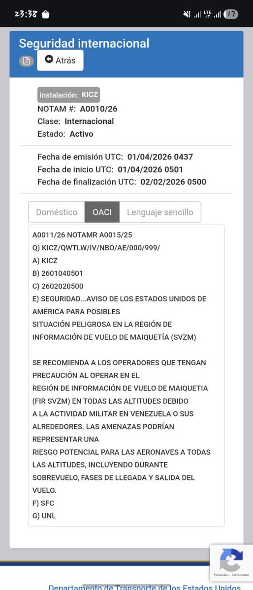 luisgonzaloprz's tweet photo. ATENCIÓN - Estados Unidos emiten nuevos NOTAM de seguridad por “riesgo potencial a actividades militares” hasta el próximo 2 de febrero.

Se les pide a los operadores que tengan precaución en:

FIR Maiquetia
FIR Curazao
FIR SAN Juan - Puerto Rico
FIR Trinidad y Tobago https://t.co/ks3TQAXwEv