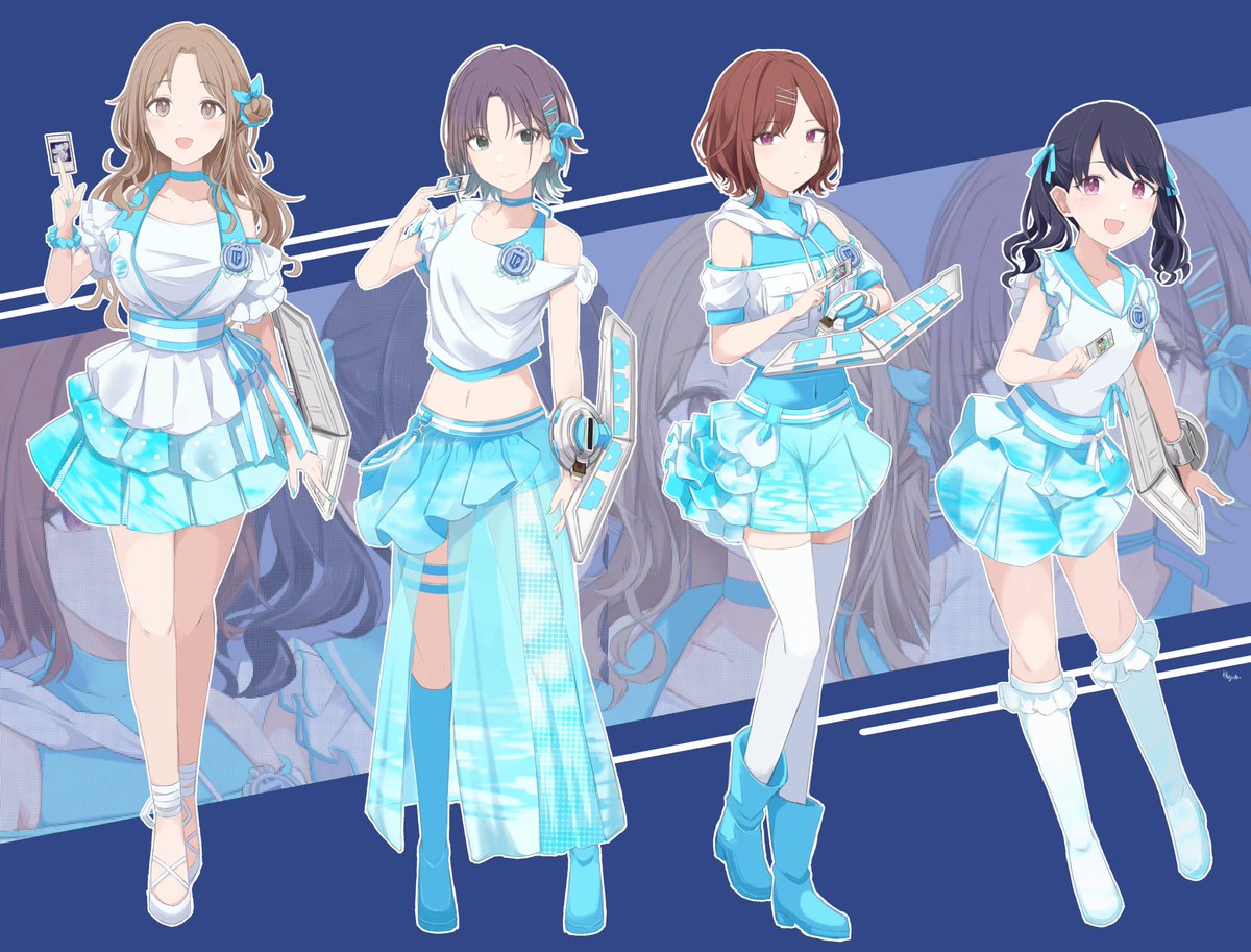 浅倉透 ,福丸小糸 ,樋口円香 ,市川雛菜 「noctchill x Dueldisk 描き終わった〜!! (なるべく水属性シ」|桜木らいあのイラスト