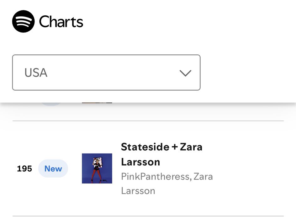 venusjmi's tweet photo. STATESIDE REMIX FINALLY ENTERED THE SPOTIFY USA CHART AT 195 OH MY GOD https://t.co/wRVPGZJKrL