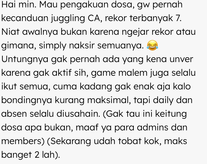 infoCAmins's tweet image. 7. pengakuan ketujuh buat yang juggling 7 CA DALAM SATU WAKTU

Ulangi 7 CA DALAM SATU WAKTU ANJJJIRRR