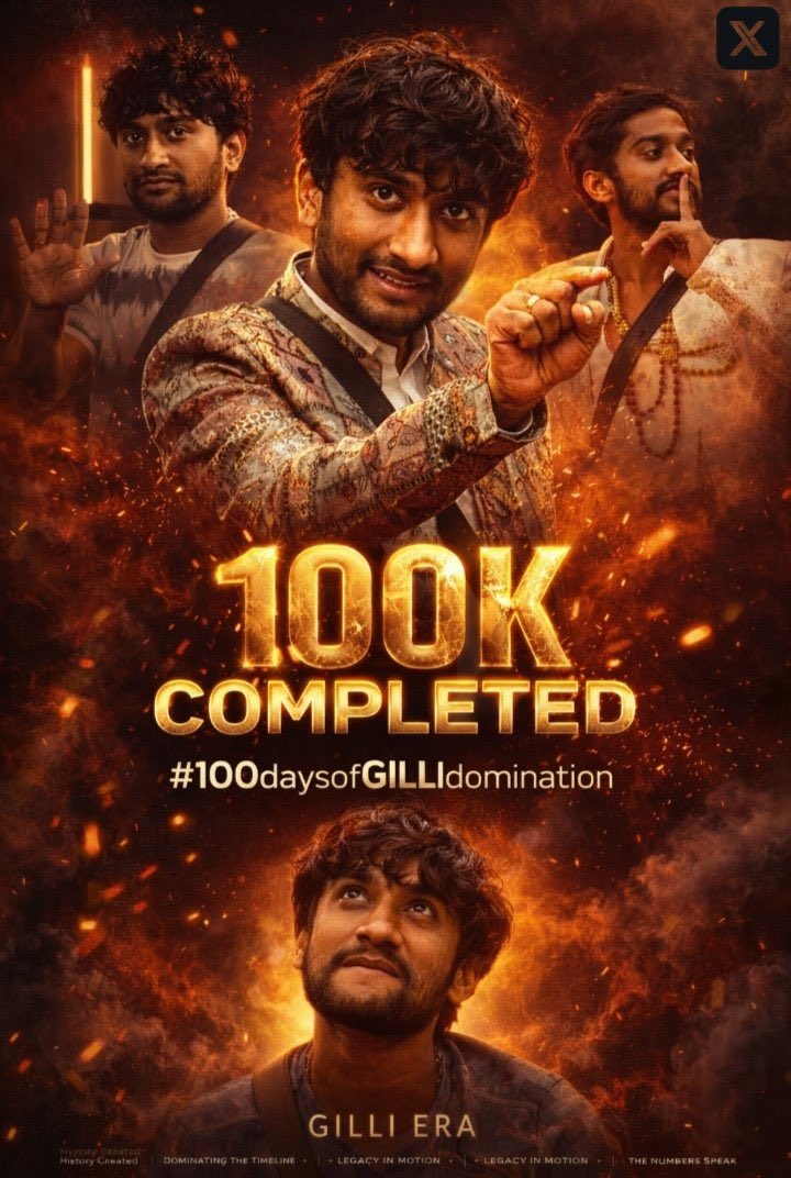 DBOSSNTR9's tweet photo. 100K+ Tweets completed 
Thank you one and all
#Gilli #GilliNata #Bbk12
#100daysofGILLIdomination https://t.co/G88jsYR7R0