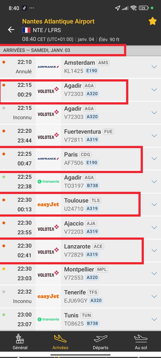 @dgac <a href="/Prefet44/">Préfet des Pays de la Loire et de Loire-Atlantique</a>  <a href="/ACNUSA_fr/">ACNUSA</a> 
Le #couvrefeu minuit-0600 à #NantesAtlantique bafoué par 4 ATT (nuit du 3 au 4 janvier) et tant pis pour le sommeil des riverains 😡