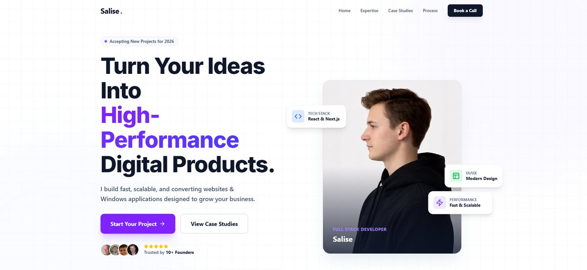 salisedev's tweet image. Just launched my portfolio 🚀

I build modern, fast, conversion-focused websites &amp;amp; web apps.

If you’re a founder or small business and need a clean online presence, let’s talk.

👉 salise.xyz

#WebDeveloper #Freelancer #Startup