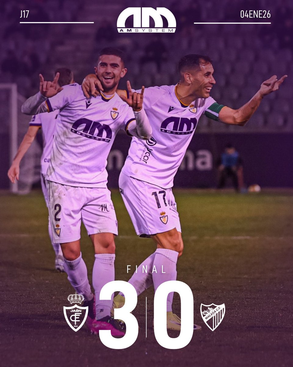 ⌚90' || 🎙 𝗙𝗜𝗡𝗔𝗟 𝗗𝗘𝗟 𝗣𝗔𝗥𝗧𝗜𝗗𝗢

🗣️: Victoria por una gran diferencia goleadora que nos hace salir de los puestos más bajos ¡A seguir así! ¡Seguimos lagartos! 💜🦎

BIENVENIDO 2026🤩

⚪REAL JAÉN CF 3⃣-0⃣ ATLÉTICO MALAGUEÑO⚫️

#RealJaénCFAtlMalagueño #RealJaen2526