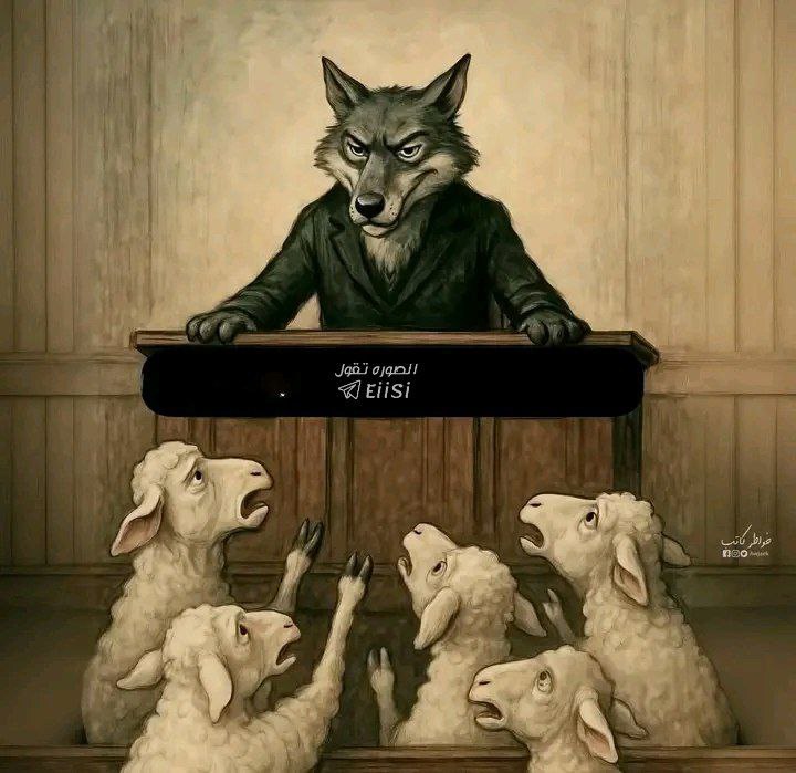 #الصوره_تقـول عندما يصبح الذئب قاضياً، فلا حقوق للأغنام .!!