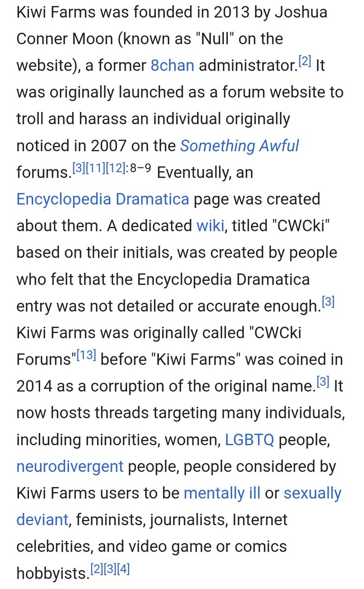 LRH_Superfan's tweet image. Forget the political angle, Chris-Chan doesn't have an English Wikipedia article for supposedly not being notable enough despite asking for one since 09! You are not even allowed to mention the name, it's genuinely totalitarian. Read this excerpt from the article about Kiwi Farms