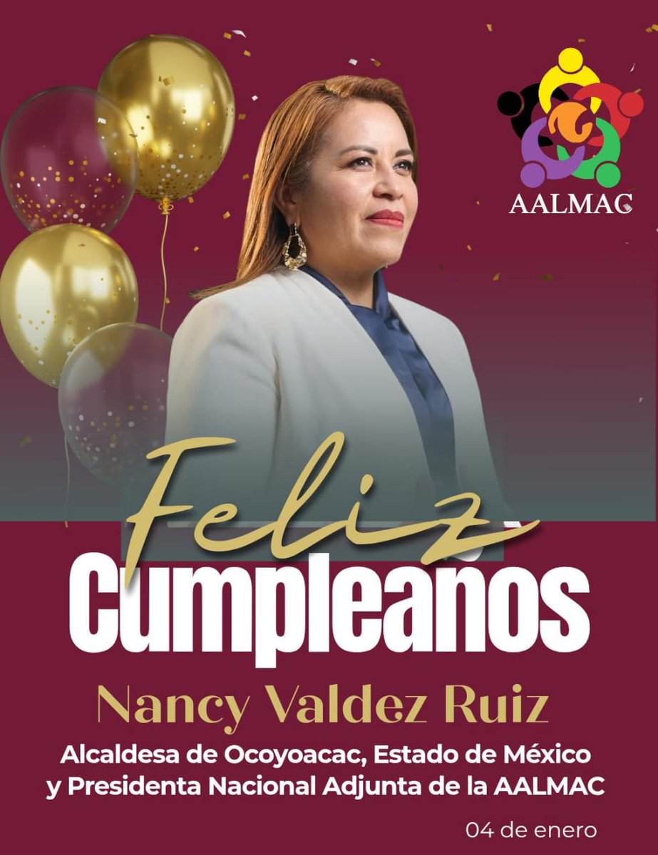 🎉🎂 ¡Feliz cumpleaños! 🎂🎉

Desde la #AALMAC enviamos una cálida felicitación a Nancy Valdez Ruiz, alcaldesa de #Ocoyoacac, Estado de México, y Presidenta Nacional Adjunta de nuestra Asociación. 

Le deseamos un año lleno de salud, éxitos y nuevos logros, con el compromiso y