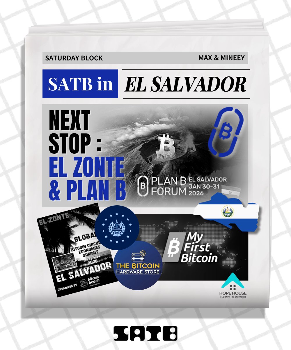 📰 𝑺𝑨𝑻𝑩 𝒊𝒏 𝑬𝒍 𝑺𝒂𝒍𝒗𝒂𝒅𝒐𝒓 🇸🇻 샛비가 엘살바도르에 갑니다✈️ @max_bitcoiner  & @mineey_2100 비트코인 스탠다드가 오면 어떤 모습이 펼쳐질지, 힌트를 얻을 수 있는 현장을 직접 다녀오려 합니다⚡️  𝐍𝐞𝐱𝐭 𝐬𝐭𝐨𝐩 𝐢𝐬: 🌊 𝐁𝐢𝐭𝐜𝐨𝐢𝐧 𝐁𝐞𝐚𝐜𝐡