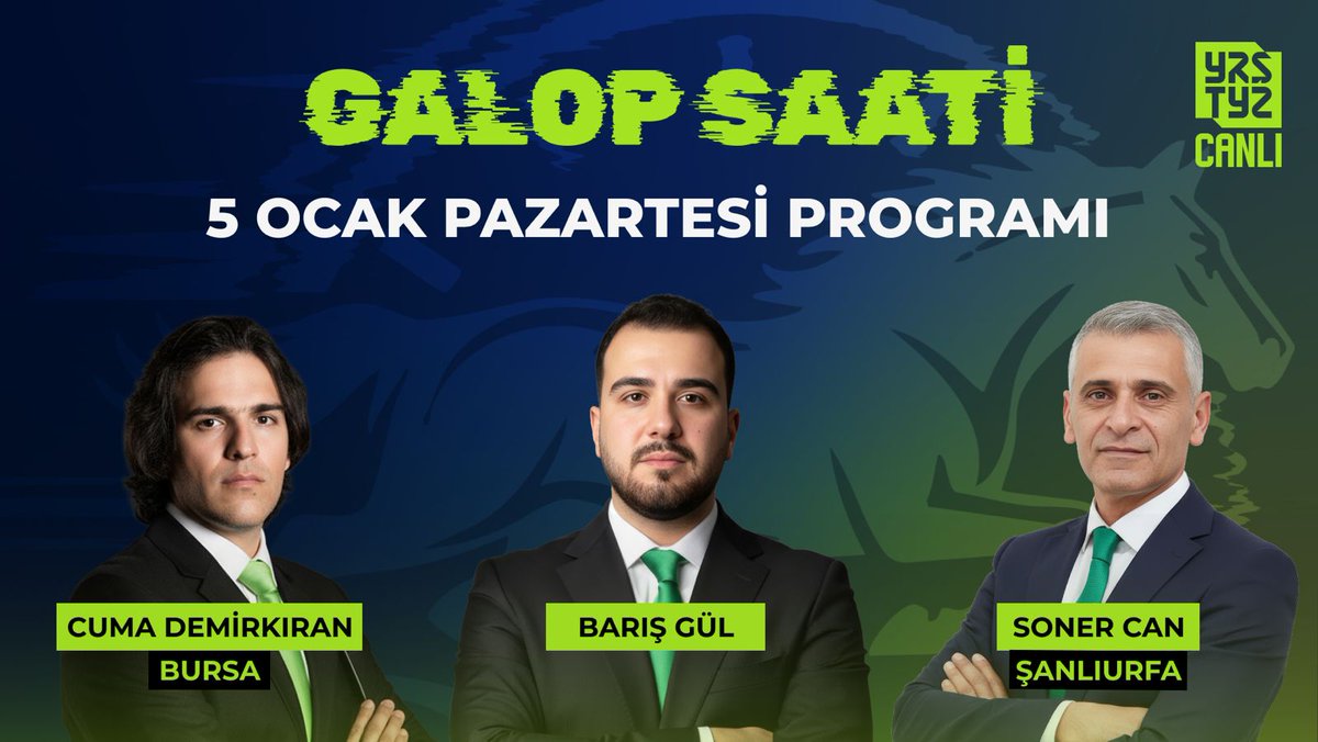 Galop Saati ile yarış heyecanı başlıyor!

Bugün saat 11.30'da <a href="/Baris_Gulll/">Barış Gül</a> moderatörlüğünde <a href="/CumademirkR/">CUMA DEMİRKIRAN</a> ve <a href="/Sonercan2117/">Soner can</a> Bursa ve Şanlıurfa yarışlarını CANLI yayında Galop Saati programında yorumluyor.

İzlemek İçin ➡️ youtube.com/watch?v=5TTPC5…