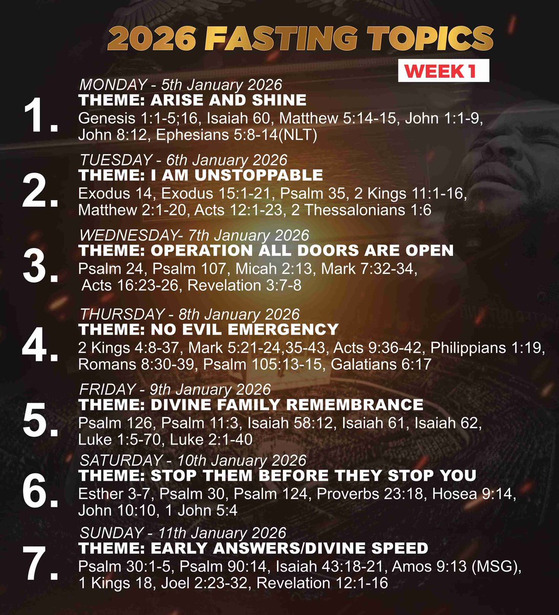 OUR 21 DAYS FASTING AND PRAYERS OFFICIALLY BEGINS TOMORROW… OUR HEARTS ARE READY! 

LORD JESUS COME AND HAVE YOUR WAY😭🙏🏻🔥🔥

SEE WEEK 1 THEMES AND SCRIPTURE GUIDES… SHARE TO YOUR TIMELINES AND EVERY NSPPDIAN YOU KNOW!

GRACE IS RELEASED!
STRENGTH IS MADE AVAILABLE!
A BIG