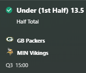 <a href="/TheRealNomics/">TheRealNomics 😼🚀</a> Another day straight money and done by half time! hit the Texans on he pull back and then took the 1st half under on the GB vs MIN back up of a back up call and survived that under call at half by .5 pts 😅