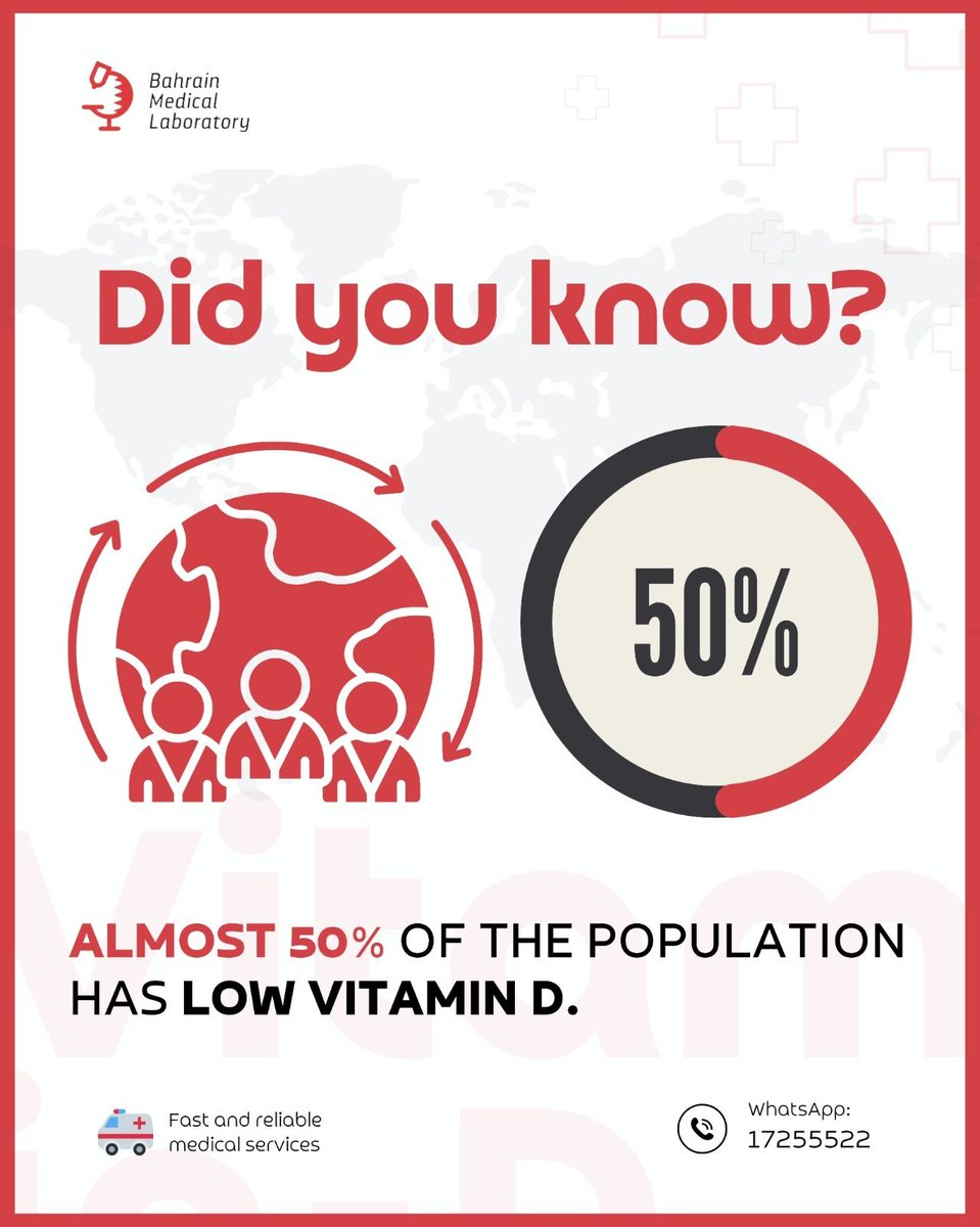 bahrain_Lab's tweet image. Constantly feeling fatigued? it could be Vit D deficiency. 
⚠️ Ignoring these symptoms can drain your energy and affect you in numerous ways. 

📍 Visit us today or arrange a Home Sample Collection! 🏠 
📞 us : 17255522 

#BahrainMedicalLab #VitaminD #ImmuneSystem #BoneHealth