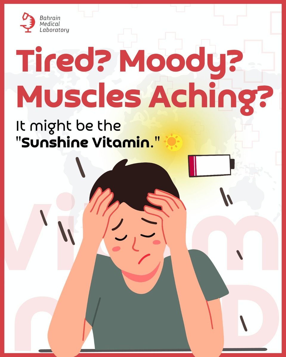 bahrain_Lab's tweet image. Constantly feeling fatigued? it could be Vit D deficiency. 
⚠️ Ignoring these symptoms can drain your energy and affect you in numerous ways. 

📍 Visit us today or arrange a Home Sample Collection! 🏠 
📞 us : 17255522 

#BahrainMedicalLab #VitaminD #ImmuneSystem #BoneHealth