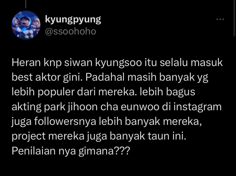 pengusoo12's tweet image. Jadi ingat pas Kyungsoo sama Siwan masuk nominasi best actor. Sakit hati idolanya nggak masuk nominasi yg sama padahal katanya followers idolanya jauh lebih banyak dari keduanya 🤣🤣