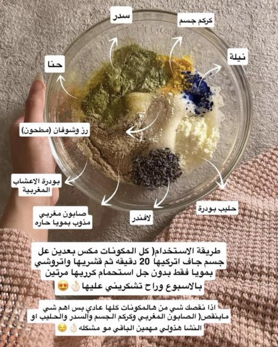 مكونات التبريمه المغربيه للجسم( للعرايس وللبنات اللي حابين جسمهم يلق لق) كلمه تجننن قليله فيها تصفي وتوحد وتنعم وتفتح الجسم بشكل ملحوظ وتشيل آثار الجروح والبقع الداكنه✨💗