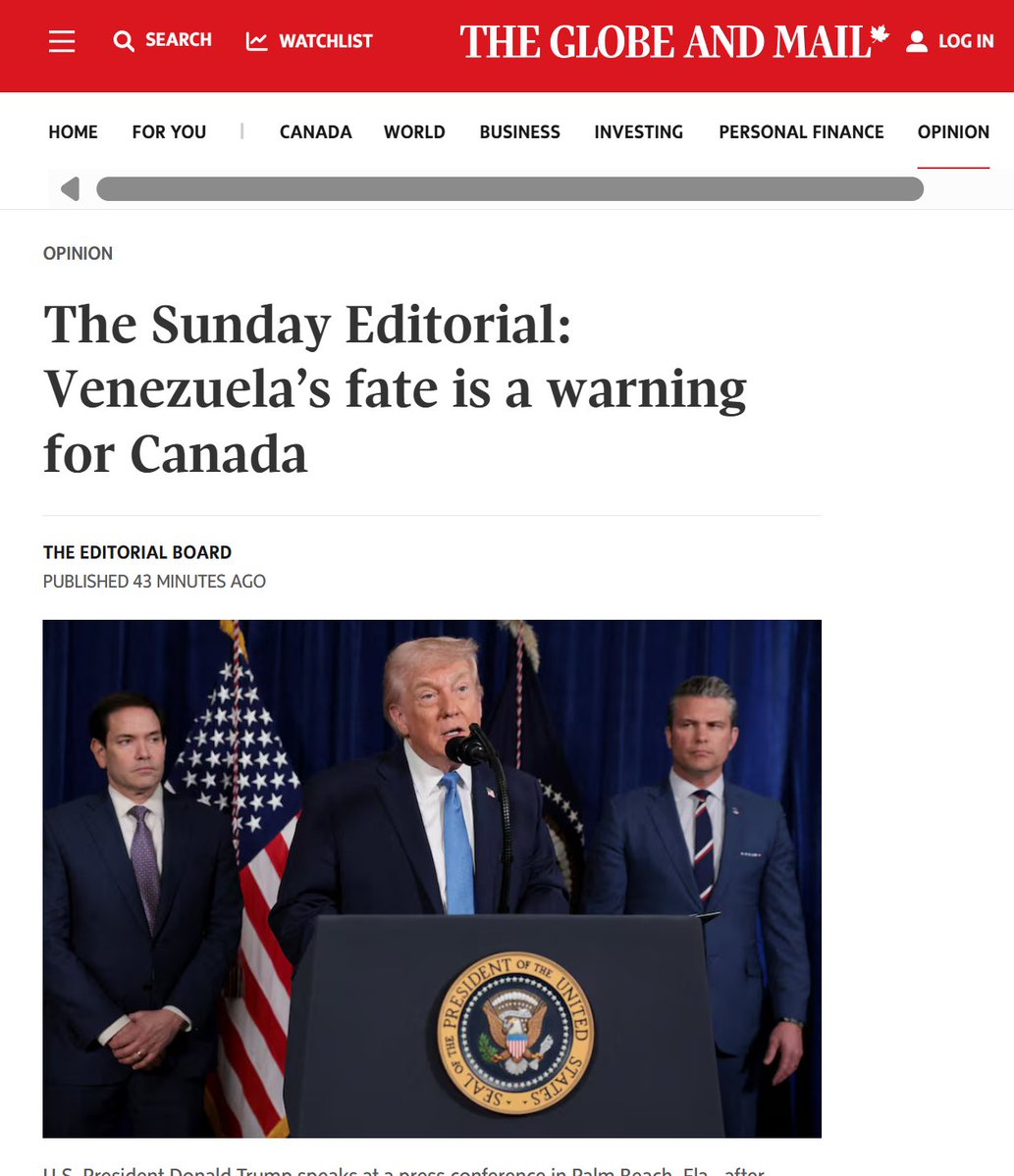 Tablesalt13's tweet image. 🚨BREAKING

CANADIAN ELITE ARE FREAKING OUT 

The ENTIRE editorial board of a major newspaper, the Globe and Mail, posts a RARE Sunday editorial

comparing Canada to Sparta, and urging to "no longer outsource its national defense to the US"

stating it is a national emergency