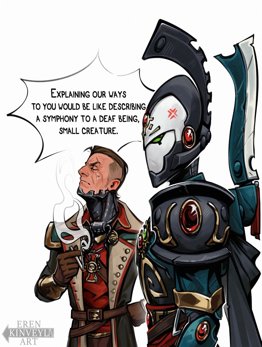 kinveyl's tweet image. — Owlcat, give us Nocturne of Oblivion in the party!
— We have Nocturne of Oblivion at home.
Nocturne at home:

I played the #DarkHeresy alpha, and there’s a Corsair there! Surprisingly well-adjusted, yet still unwilling to explain anything. *sigh*
#warhammer #wh40k
