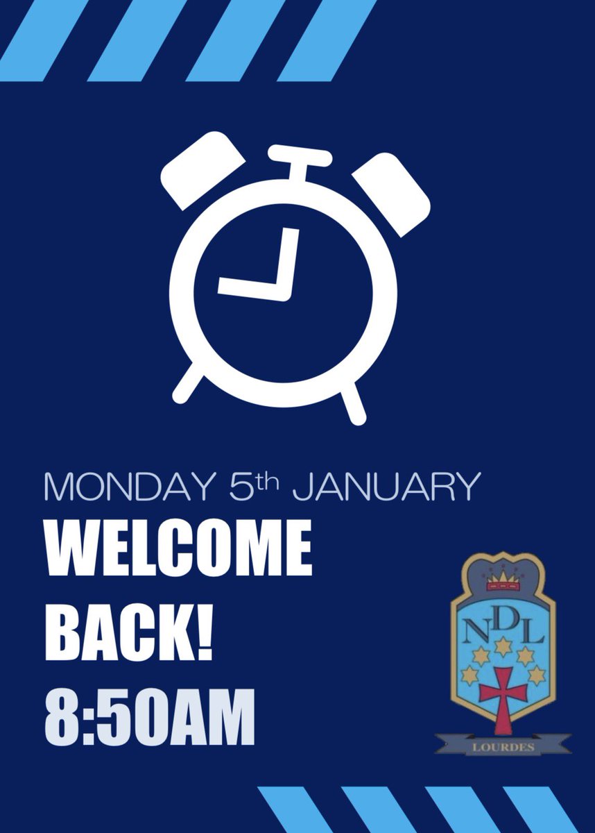 LourdesSec's tweet photo. We look forward to welcoming all staff and pupils back to school tomorrow! 

Remember to get those alarm clocks set! ⏰ https://t.co/ZihDY9slB4