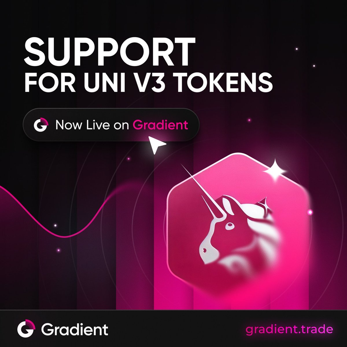 useGradient's tweet image. The Gradient now supports price-impact free trading on Uniswap v3 token pairs.

V3 token partner pairs will be live for trade shortly. 

Trade for less, only on app.gradient.trade
