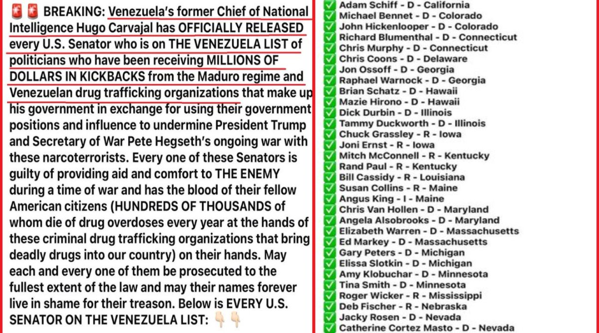 GreereMedeea's tweet image. ⚠️ 🔥 CONFIRMED: Venezuela Bombshell Intel Drop — Narco General Hugo Carvajal Confesses: CIA-Knowing Election Fraud, U.S. Senators Funded by Narco Regime (FULL LIST)

🔥 Venezuelan Intel Chief Hugo Carvajal confesses from U.S. custody: Smartmatic was built for fraud, the CIA…