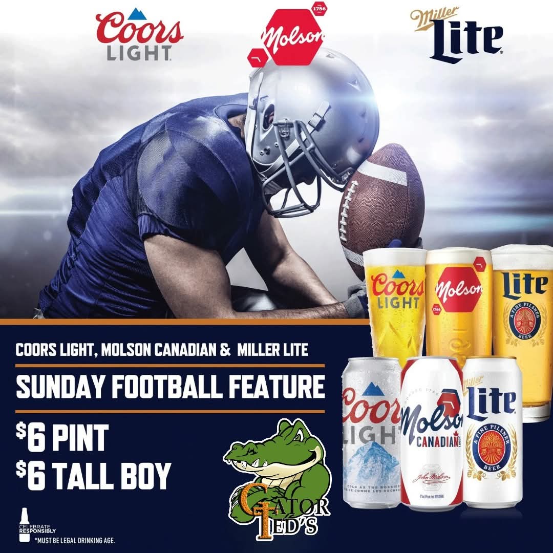 Gators is your headquarters for all the NFL action every Sunday with great specials on Pints, Tall boys, Minijugs &amp; our famous Wings plus a complimentary 1/2 time buffet and over 70+ screens there's no better place to cheer on your team! #nfl #football #beerandwings #sundayfunday