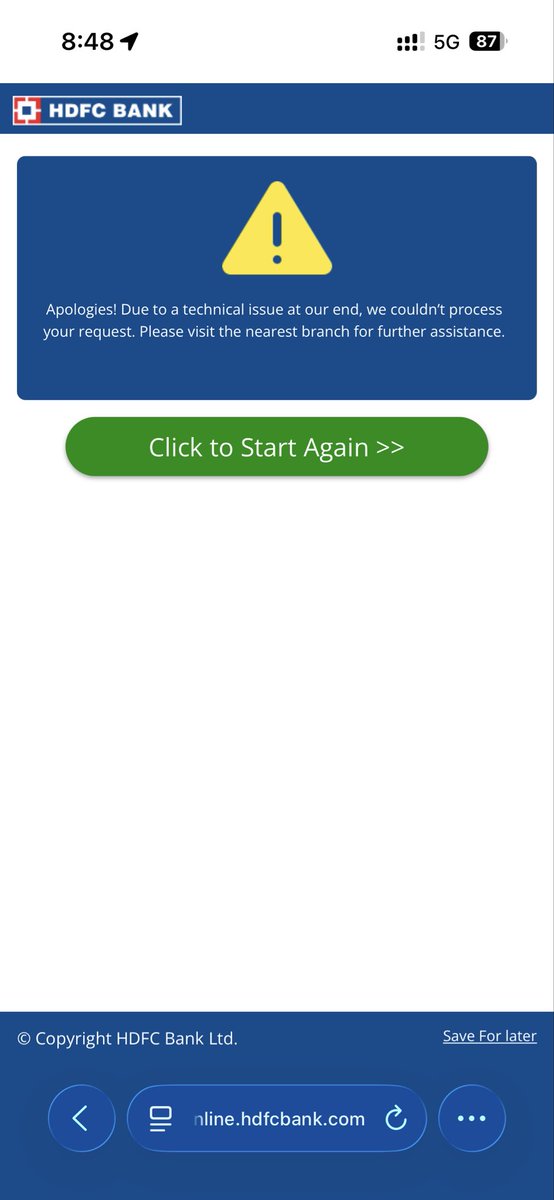 sourajit_manUTD's tweet photo. @HDFC_Bank 

Is it intentional that the online account opening never works?
The cc count help and the near by branch cant send anyone to open an account. 

Whats the matter here? https://t.co/ZylvwqRXfO