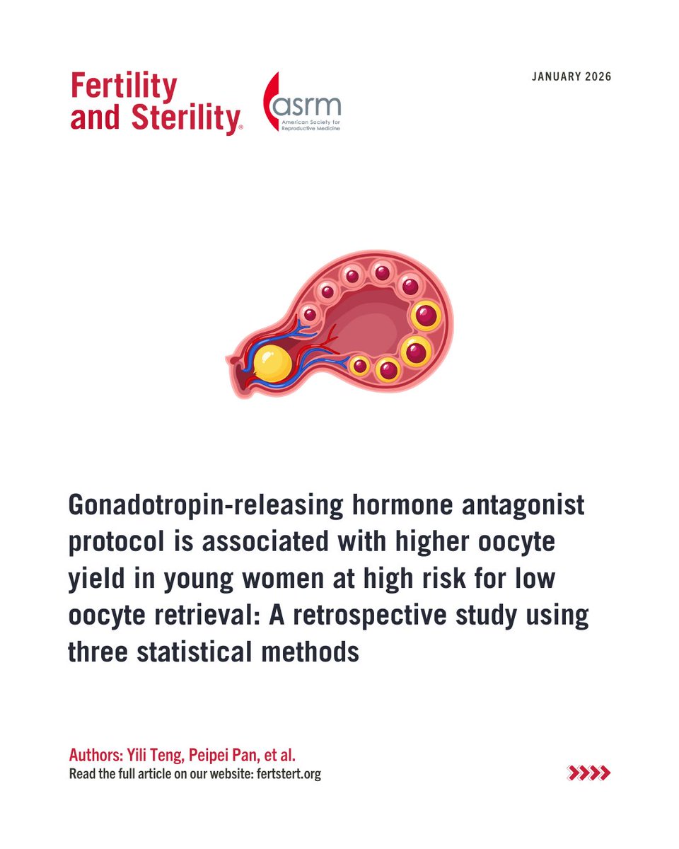 FertStert's tweet photo. Gonadotropin-releasing hormone antagonist protocol is associated with higher oocyte yield in young women at high risk for low oocyte retrieval: A retrospective study using three statistical methods

Full text 👇
https://t.co/lLe9C5Nz7A https://t.co/6mSwqAzTUN
