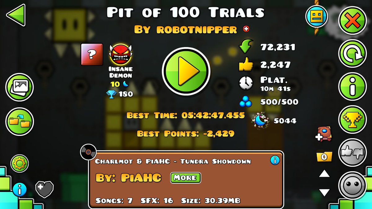 BlazzaGD's tweet photo. New hardest!
4.4k attempts 
14hrs total playtime https://t.co/fbJz92VzuV