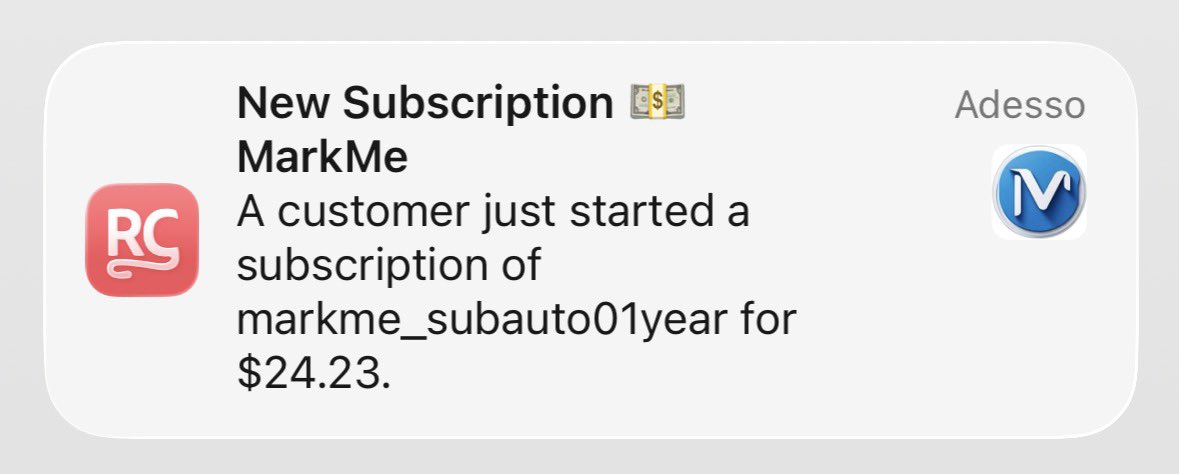 c_fox91's tweet photo. These are the notifications that remind you why you build.
A new yearly subscription just happened.
Thank you for supporting MarkMe 🙏 https://t.co/QeFXEr38kq
