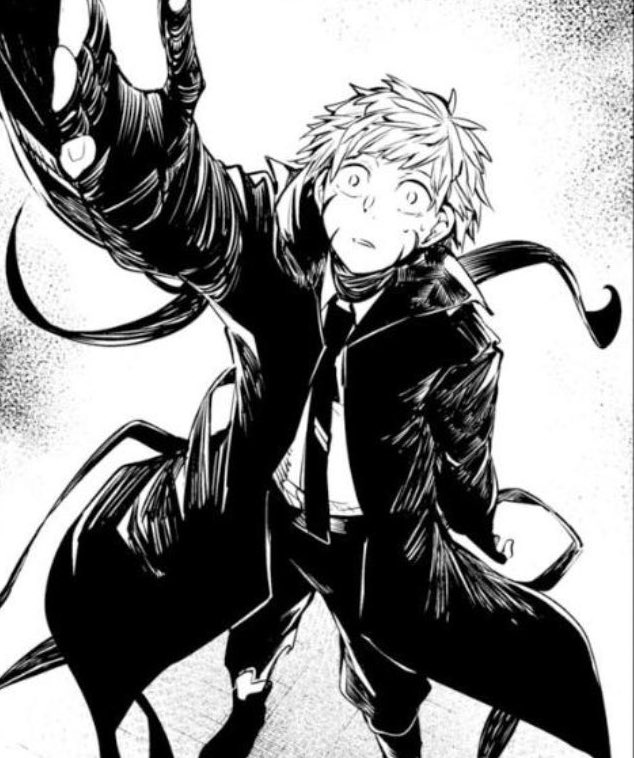 ryunovamp's tweet photo. "what's your favorite thing?" 

just atsushi wearing akutagawa's coat 😼 https://t.co/Upr4bqx5hn