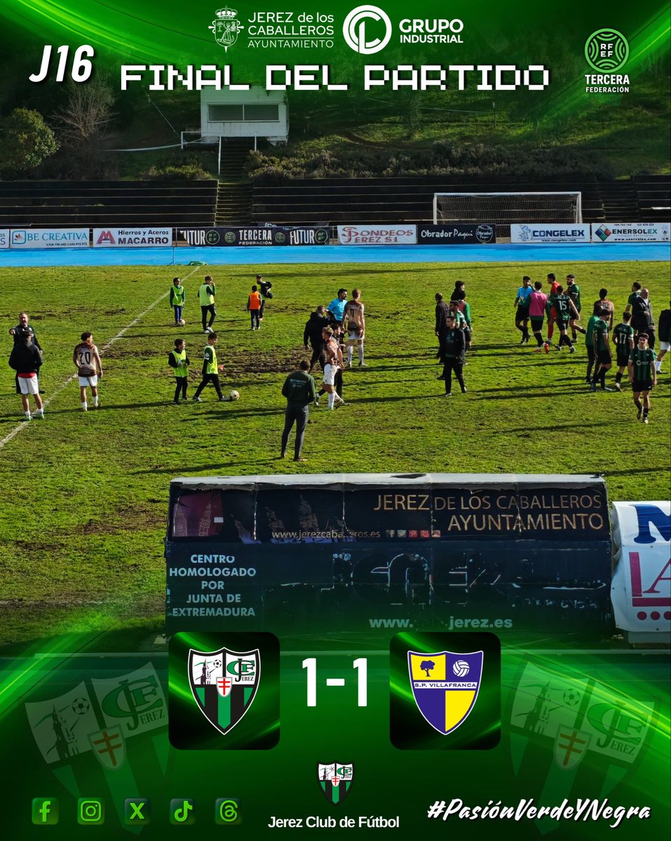 JerezClubFutbol's tweet photo. Reparto de puntos en La Pipa tras un partido muy igualado, donde ambos equipos tuvieron ocasiones.
El @SPV_OFICIAL se adelantó al inicio de la 2ª parte, aunque el equipo no dejó de creer, logrando el empate en el minuto 80’ con gol de Juanfri.
11º empate de la temporada! 🤯 https://t.co/eXBmZVf2n6