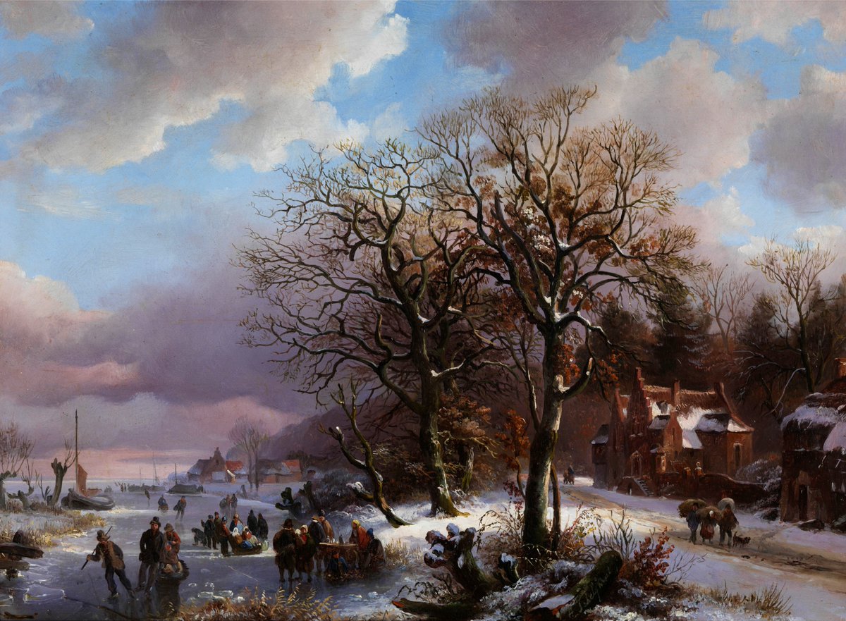 Rivierlandschap met ijsplezier 
(River landscape with ice skating fun)

Andreas Schelfhout, 19e eeuw