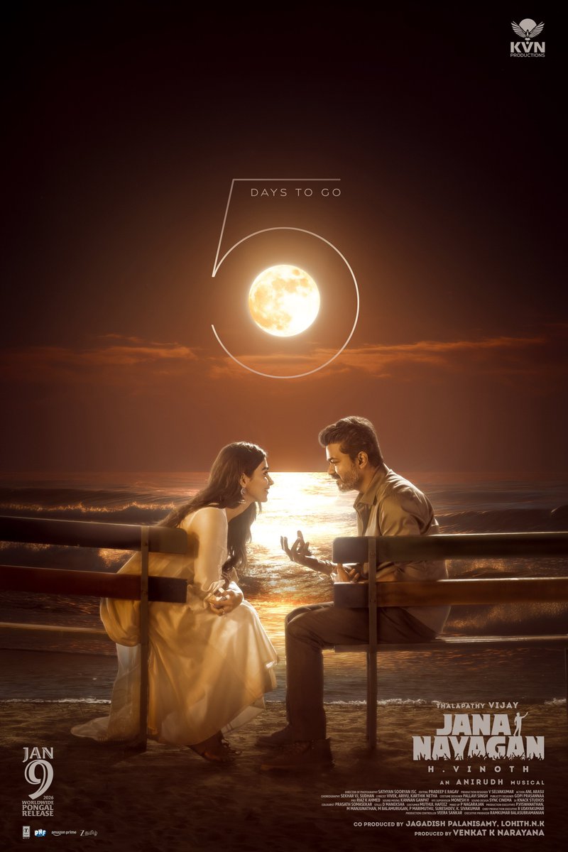 Countdown poster from #JanaNayagan ♥️😻
<a href="/actorvijay/">Vijay</a> - <a href="/hegdepooja/">Pooja Hegde</a> ♥️
5 Days to Go!