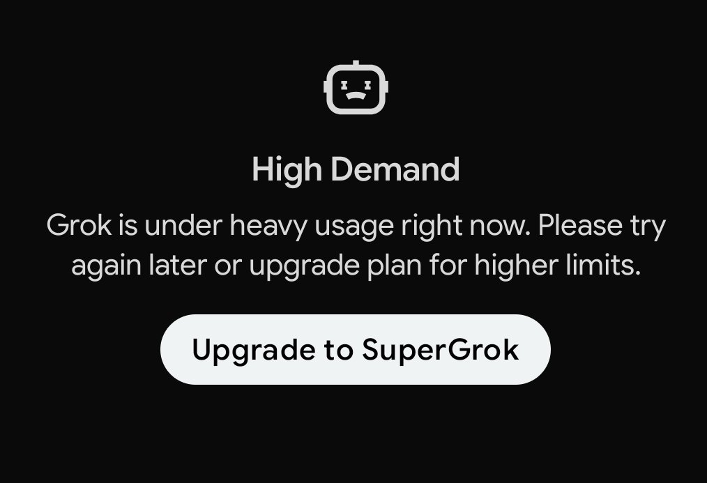Esares7482's tweet photo. @elonmusk 😭😭😭 too many people using @grok and it won't work for me! I also cannot afford to upgrade... this sucks 😕 https://t.co/9BeXgEea1A