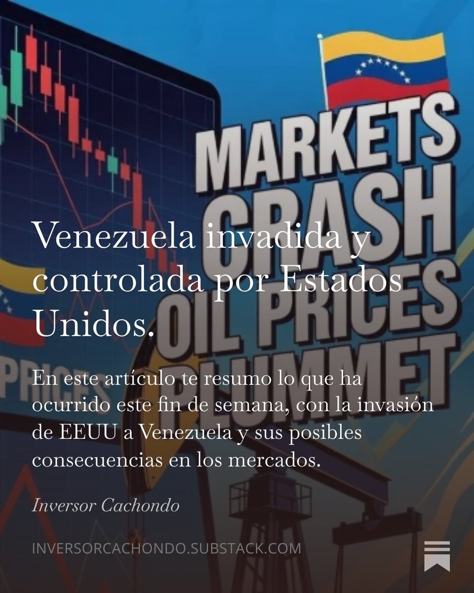 InversorCacho's tweet image. Venezuela invadida y controlada por Estados Unidos. En este artículo te cue to lo que puedes esperar en la bolsa los próximos días. 
No te lo puedes perder 👇👇
open.substack.com/pub/inversorca…
#Venezuela #InvasiónPorElPetróleo #invasion