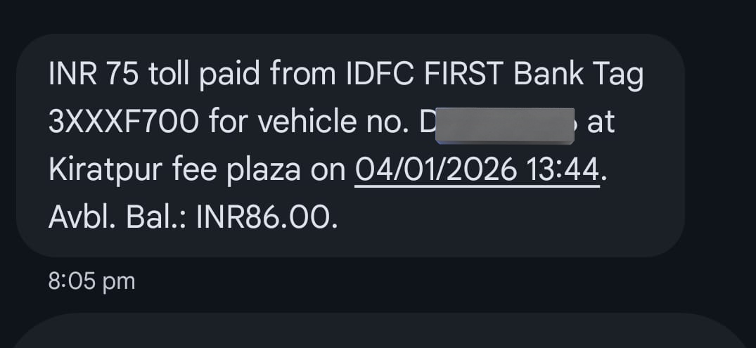 Georgian_3801's tweet photo. Received a FASTag deduction alert from kiratpur in Uttar Pradesh, but my vehicle is parked in Rajasthan! This seems like a scam or error. either misread plate or cloning/misuse. @NHAI_Official
 @FASTag_NETC
 please investigate &amp; refund ASAP. #FASTagScam #TollFraud https://t.co/WjPvSl3XFc