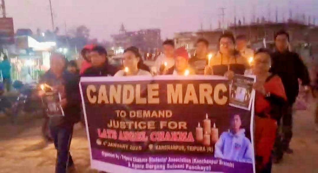 tisftipra's tweet photo. Today, #TISF Kanchanpur Sub-Division Joint Convenor Shri Sambula Reang took part in a candle march at Kanchanpur, organised by the Tripura Chakma Students’ Association (TCSA), demanding justice for Late Anjel Chakma.
#JusticeForAnjelChakma
#StopRacialDiscrimination https://t.co/R7e0w4qqMZ
