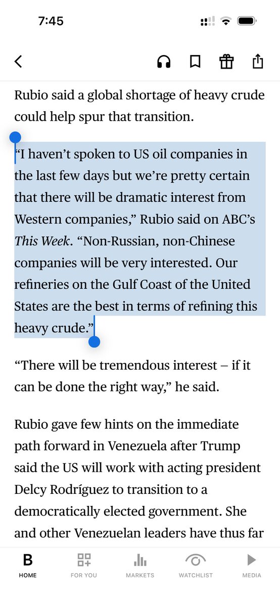 yuyy614893671's tweet image. Rubio在ABC的《本周》节目中说：“过去几天我没有与美国石油公司交谈过，但我们很确定西方公司会非常感兴趣。”“非俄罗斯、非中国公司会非常感兴趣。我们在美国墨西哥湾沿岸的炼油厂在提炼这种重原油方面是最好的。”