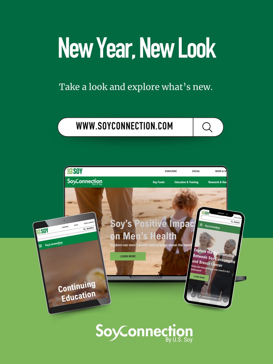 SoyConnection's tweet photo. New year, new look! ✨ 
https://t.co/WC3NL8SFfn has been refreshed with updated branding, colors, and an improved user experience. You’ll find the same trusted science, newly reimagined. 
🔍 Take a look and explore what’s new. Link in bio.
#USSoy #SoyConnection https://t.co/xIuaOvbrtS