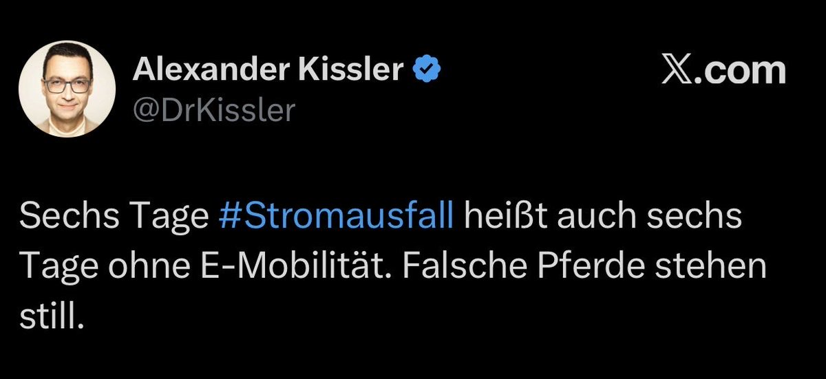 Angesichts des Stromausfalls in Berlin könnte man über das Potenzial von E-Autos als Stromspeicher und -lieferant  im Falle eines solches Anschlages nachdenken. 

Oder man lebt weiter im Gestern.